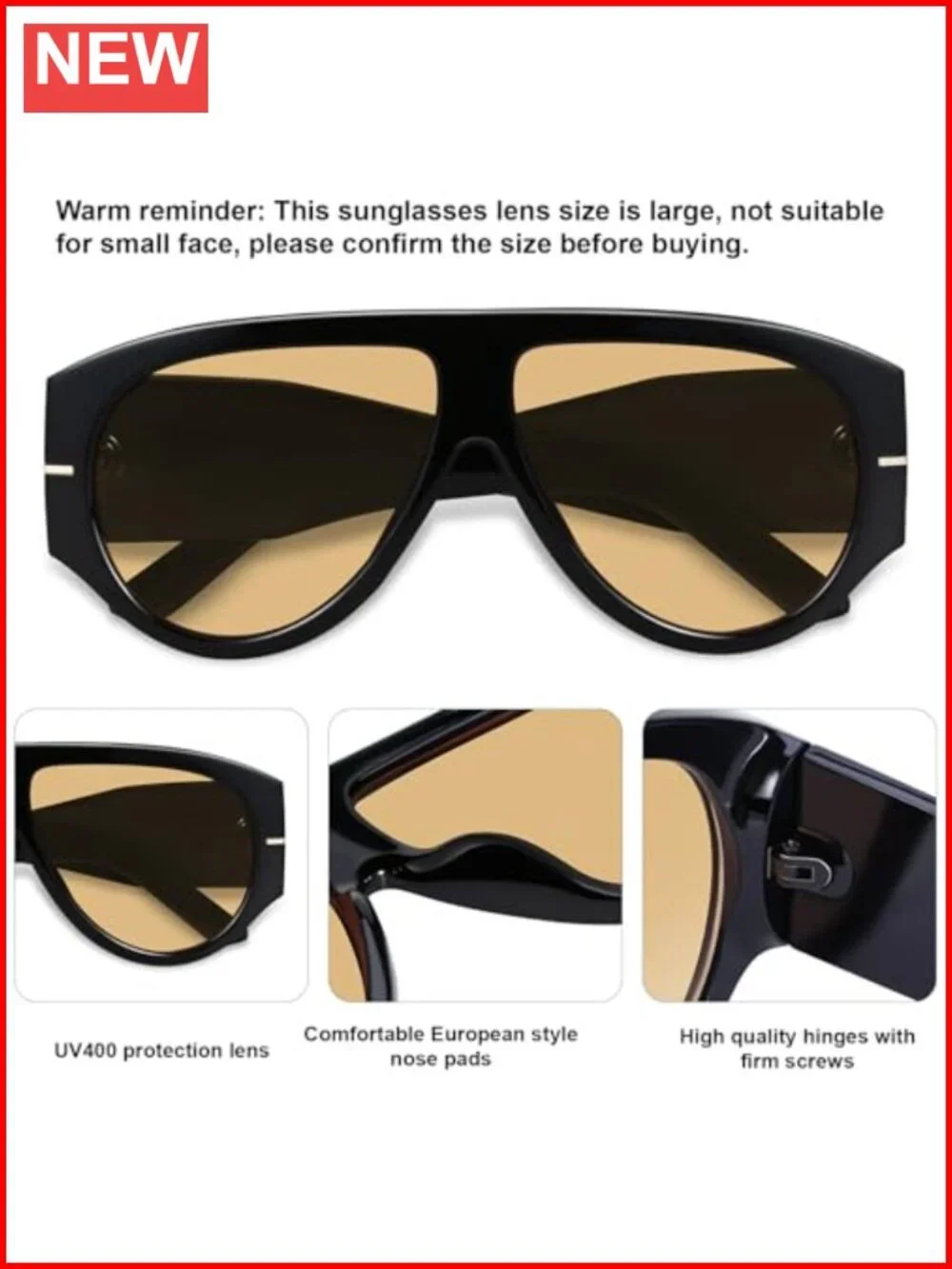 Oversized Retro Aviator Sunglasses with UV400 Protection Plastic Frame